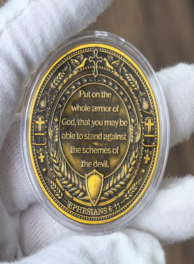 CYOUNG Whole Armor of God Christian Challenge Coin Inspirational Coin with Ephesians 6:11 Bible Verse - Motivational Knight Design - Religious Coin for Faith and Courage - Image 2